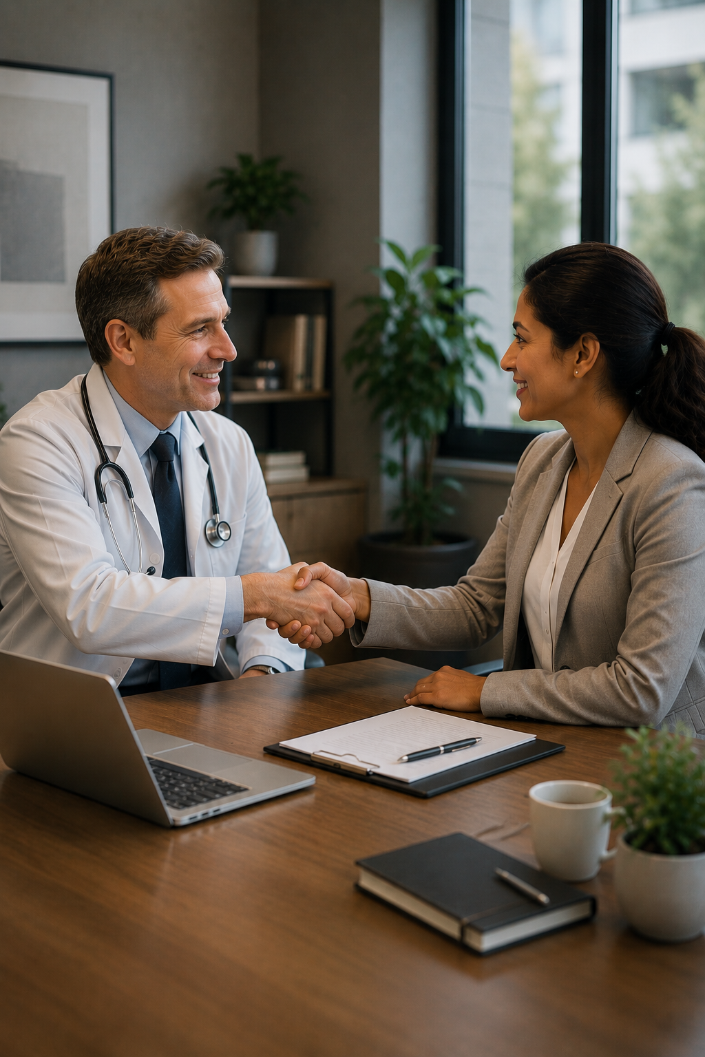 Clinical partners shaking hands